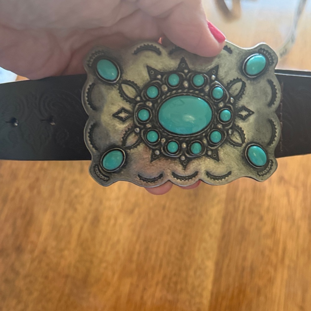 Turquoise Stone Western Belt Buckle - Teal Accent